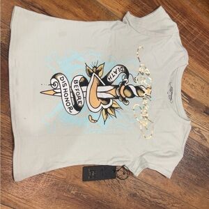 Ed Hardy Cream Tee with Black Logo